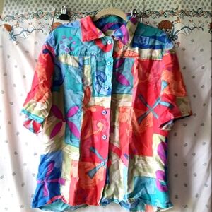 Vintage Floral Silk Button up Blouse